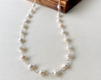 Pearl Necklace, Handmade Freshwater pearl Beaded necklace, Pearl, bridesmaids gift, Bridal necklace, Choker necklace, Wedding necklace.