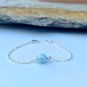 Dominican Larimar bracelet, Beaded larimar bracelet, Blue bracelet, Sterling Silver and Larimar bracelet, Birthday gift.