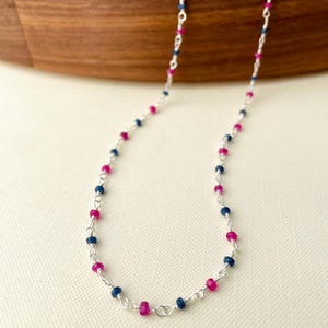 Sapphire and Ruby Beaded Necklace: Sterling Silver Minimalist Choker