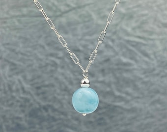 Dominican Larimar Necklace: Sterling Silver Gemstone Pendant