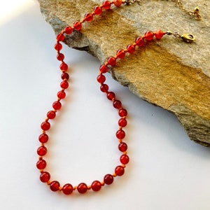 Carnelian knotted necklace, Red necklace, Choker necklace, Red Carnelian necklace, Carnelian jewelry, Birthday gift.