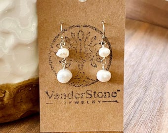 Pendientes de perlas de agua dulce, pendientes de plata de ley, pendientes de perlas blancas, pendientes de boda.