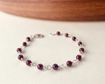 Garnet Beaded Bracelet: Sterling Silver, Red Wine Gemstone