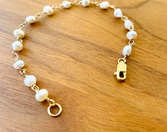 Dainty Freshwater Pearl Bracelet: 14k Gold Filled Beaded Bracelet