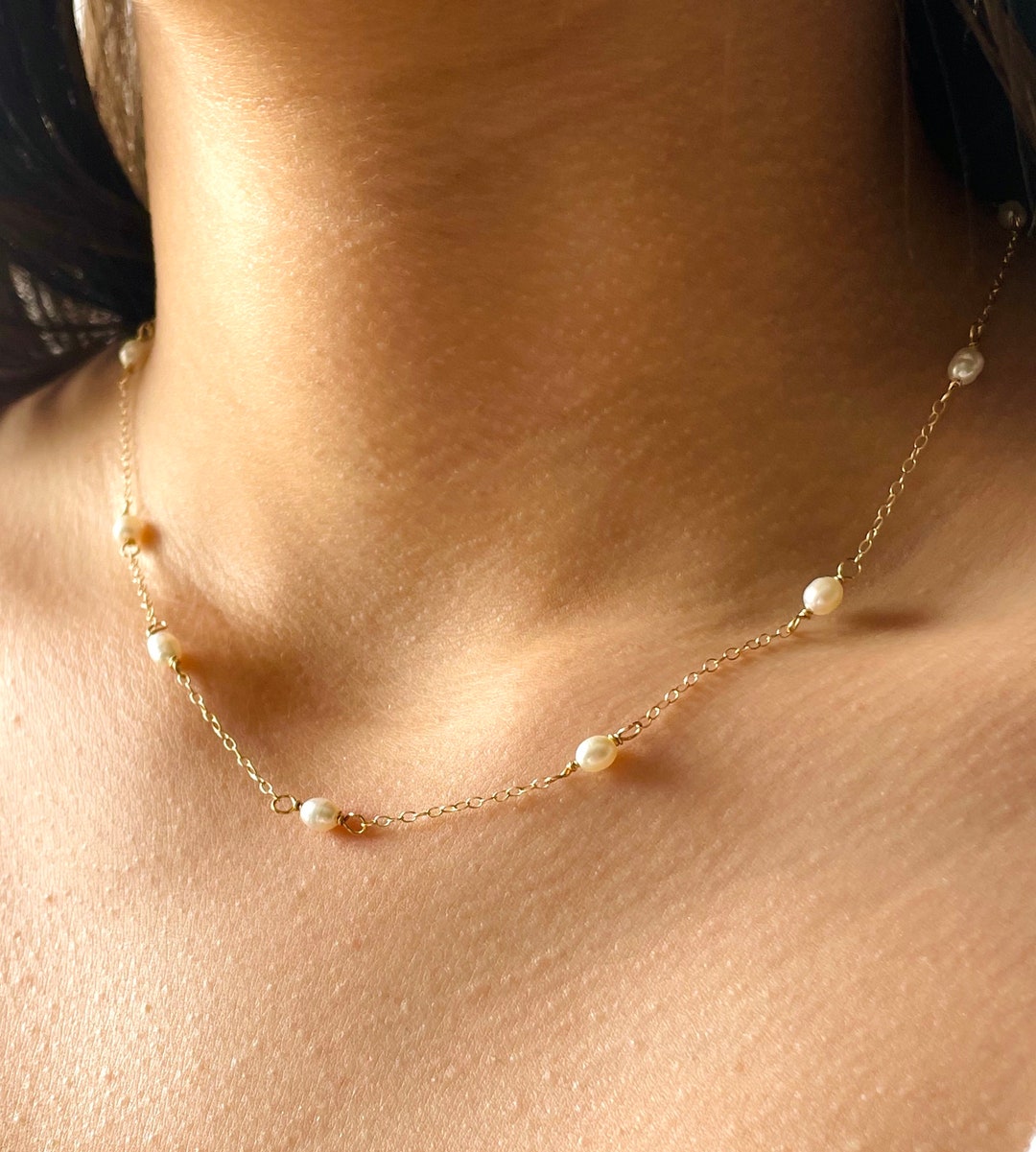 Baroque Pearl Necklace, Real Pearl Pendant, Minimalist Bridal Jewelry, Dainty Gold Chain, Unique Bridesmaid Gift, Natural Pearl Choker