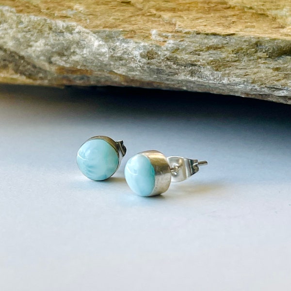 Larimar Stud earrings, Dominican Larimar earrings, Blue earrings, Tiny earrings, Minimalist earrings.