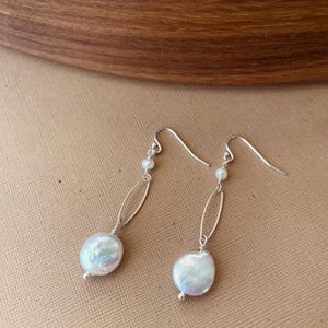 Süßwasser Perle Ohrringe, Baumeln Ohrringe, Sterling Silber, Münze Perle Ohrringe, Klassische Ohrringe.
