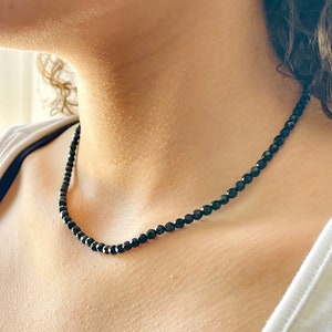 Onyx beaded necklace, Onyx Choker, Black onyx necklace, Dainty necklace, Handmade beaded black Onyx necklace, Gift for her, Gift for him.