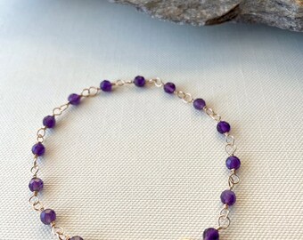 Handmade Amethyst Beaded Bracelet: 14k Gold Filled