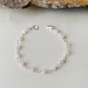 Rose Quartz beaded bracelet, Sterling silver bracelet, Pink bracelet, Rose Quartz minimalist bracelet, Birthday gift, Dainty bracelet.