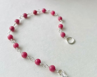 Rhodonite Bracelet: Sterling Silver, 4mm Gemstone Beads