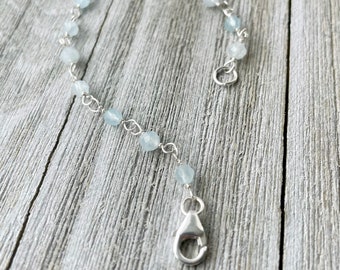 Aquamarine Beaded Bracelet: Sterling Silver, March Birthstone