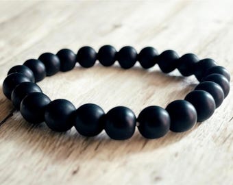 オニキス・ビーズブレスレット レザーズアンドトレジャーズ 8mmマットオニキスビーズブレスレット/B