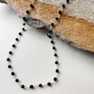 Onyx beaded necklace , Sterling silver, Black Onyx, Minimalist black necklace for men and women, Choker necklace, Onyx Jewelry.