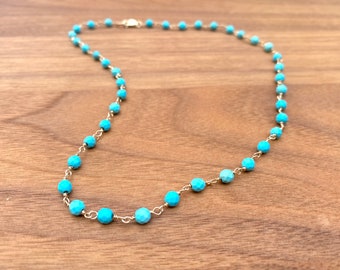 Beaded necklace, Gold filled necklace, Turquoise necklace, Blue necklace, 14k Gold filled, Gemstone necklace, Choker necklace.