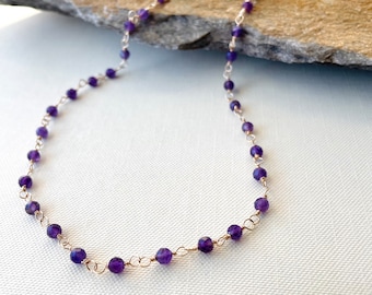 Handmade 4mm Faceted Amethyst Beaded Necklace: 14k Gold Filled