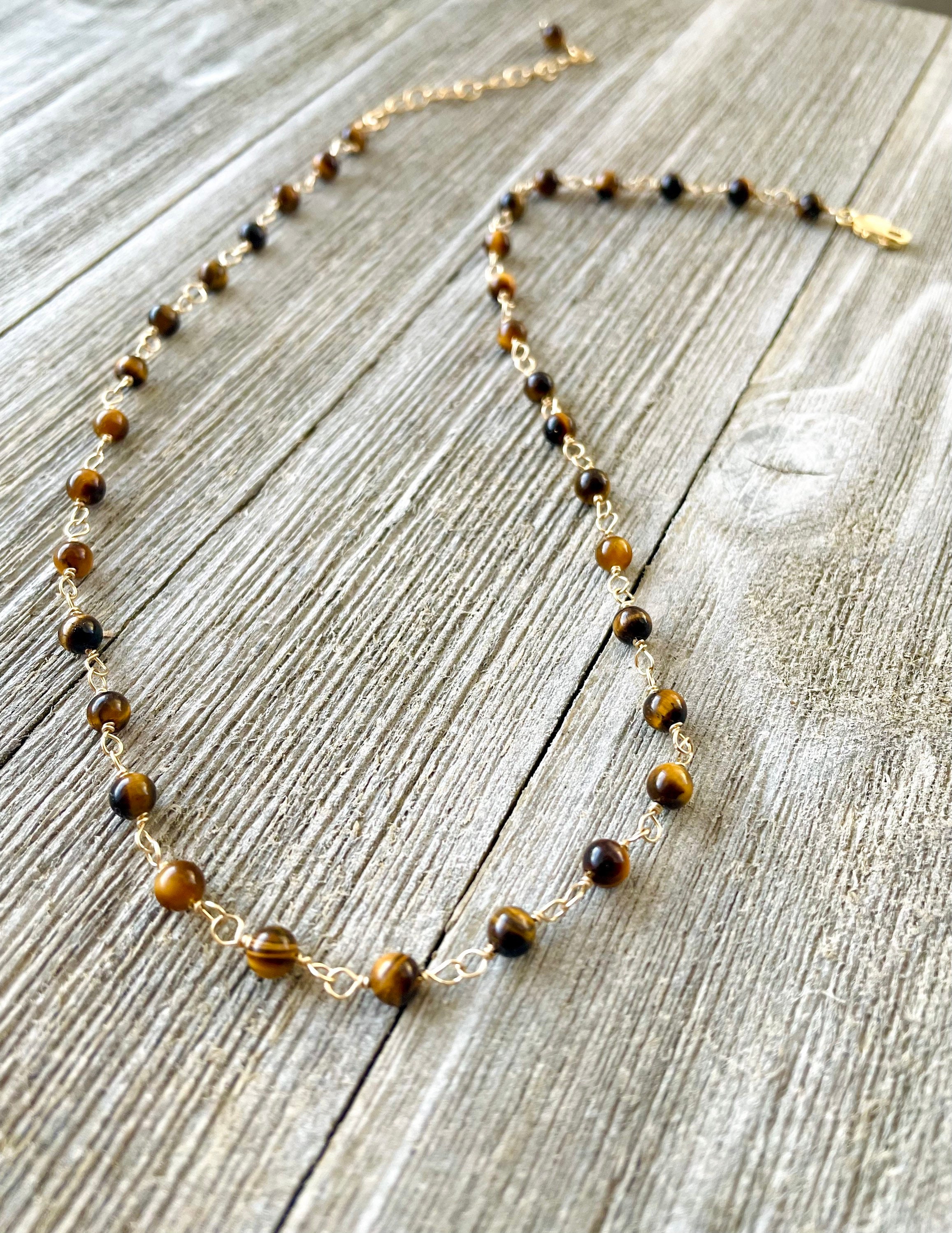 1-Stone Petite Rock Necklace - Judith Bright Designer Jewelry Tiger's Eye / 14K Gold-Filled