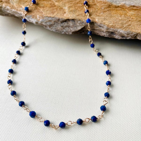 Lapis Lazuli necklace, Beaded necklace, Gold filled necklace, Royal blue necklace, Dainty necklace, Birthday gift, Choker necklace.