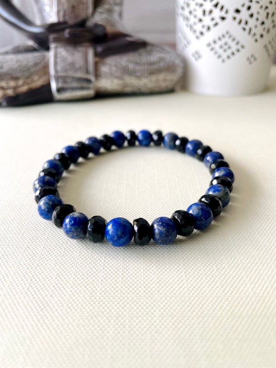 Lapis Lazuli Rope and Bead Polished Band Sterling Silver Ring Lapis Lazuli Rope and Bead Polished Band Sterling Silver Ring