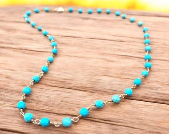 Turquoise Beaded Necklace: 14k Gold Filled Gemstone Choker
