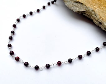 Collar de granate, Collar de cuentas, Collar de cuentas de granate, Collar de plata de ley, Regalo para ella, Gargantilla.