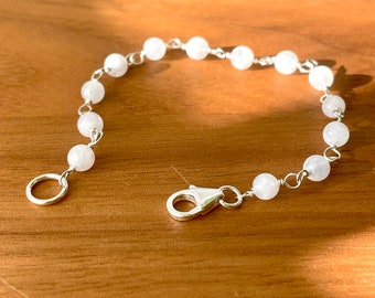 Moonstone Beaded Bracelet: Sterling Silver, 4mm Gemstone Beads