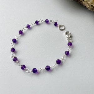 Beaded bracelet, Amethyst bracelet, Gemstone bracelet, Purple bracelet, Sterling silver bracelet, Dainty bracelet.