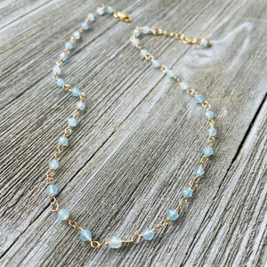 Colar de água-marinha, colar de contas, colar azul, ouro 14k preenchido, água-marinha natural, presente de dia das mães, colar gargantilha.
