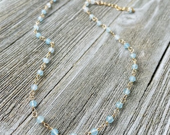 Natural Aquamarine Beaded Necklace: 14k Gold Filled Choker