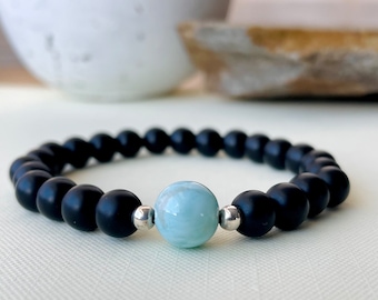 Larimar and Matte Onyx Bracelet: Sterling Silver Accents