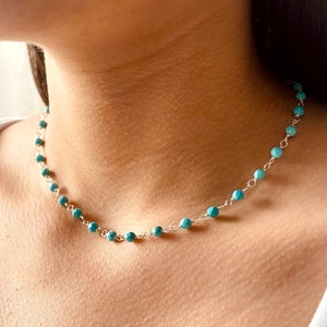 Beaded necklace, Turquoise Necklace , Sterling silver, Blue turquoise necklace, Birthday Gift, Dainty necklace, Choker necklace, Gift idea.