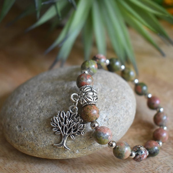 Bracelet femme - Unakite "Arbre de vie"