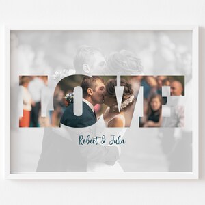 LOVE Letters Photo Collage, Gift Ideas for Valentines Day, Anniversary Gift for 1st Wedding Anniversary, Paper Gift for Wedding Anniversary