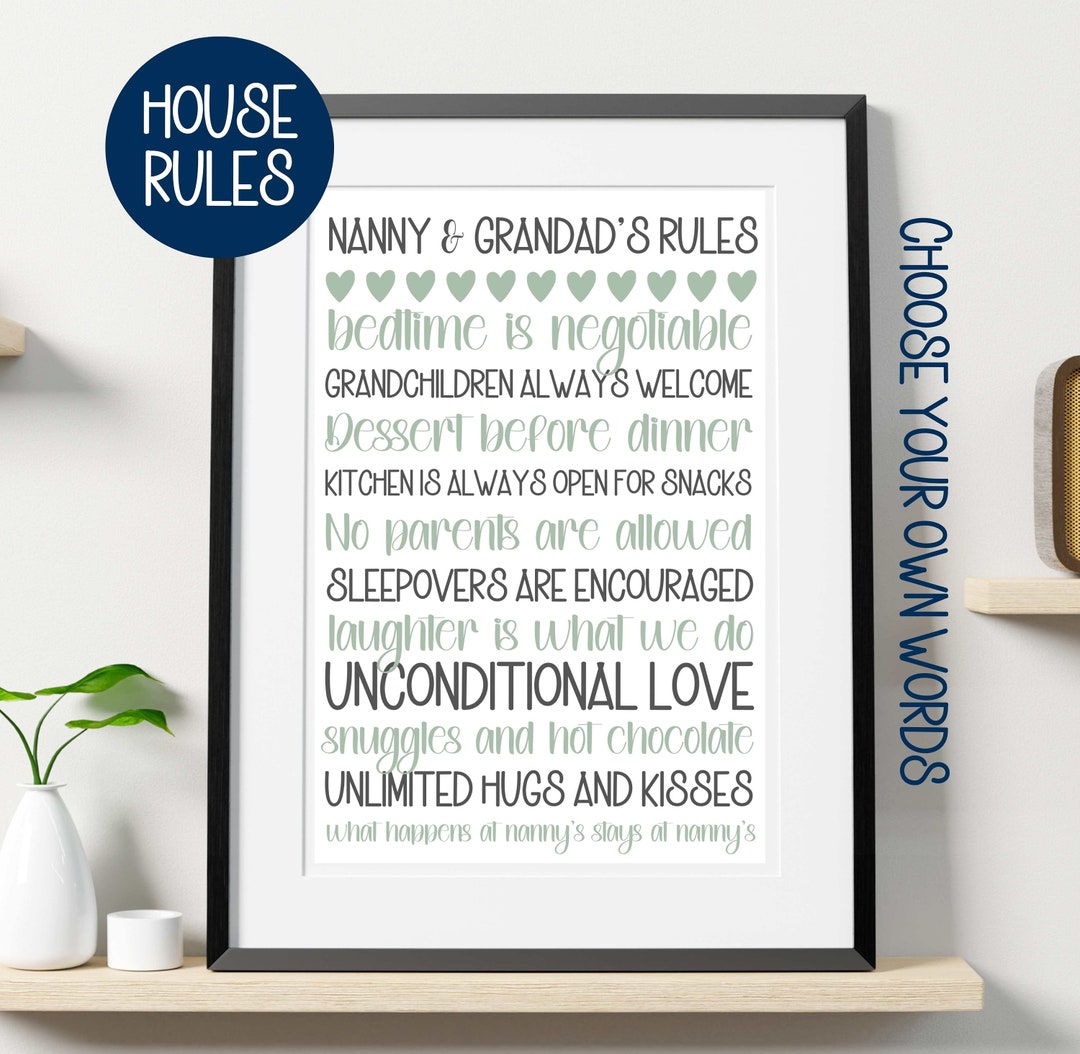 Grandparents House Rules Christmas Giftfamily Wall Art Etsy