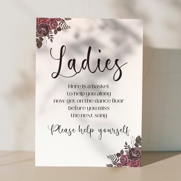 Wedding Bathroom Basket Sign, Ladies and Gents Wedding Restroom Sign, Please Help Yourself Sign Gothic Flowers, Instant Download