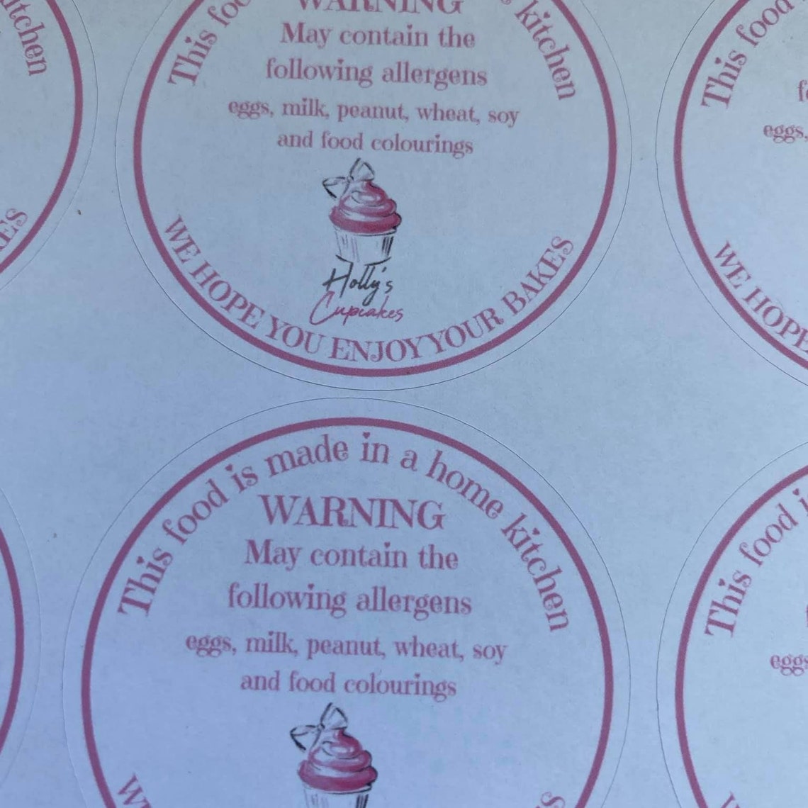 Personalised Allergen stickers for Cakes allergy warning Etsy