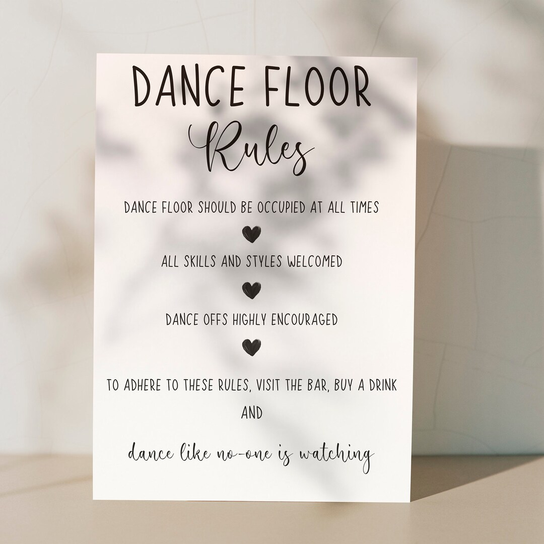 Printable Wedding Dance Floor Rules Sign, Cute Dance Floor Sign