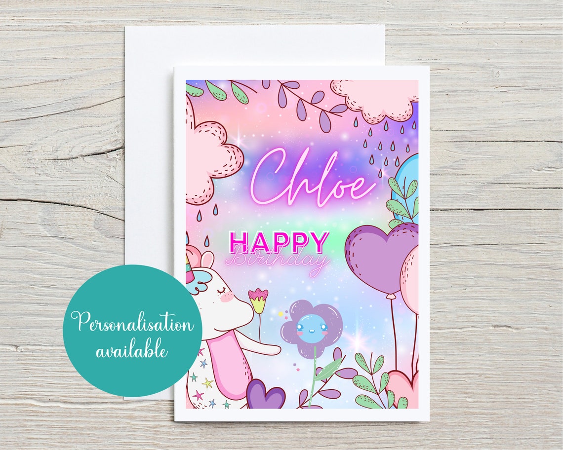 Rosa und Lila Einhorn Geburtstagskarte Mädchen | Etsy