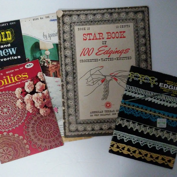 Set of 4 Vintage Books for Crochet, Tatting, Hairpin Lace, Knitting