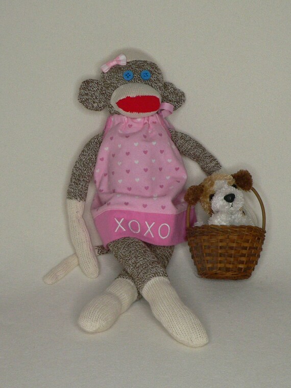 Classic Sock Monkey With Pink Pillow Case Dress Sock Monkey Etsy