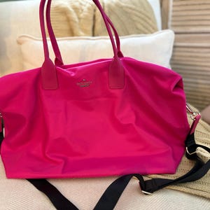 Kate Spade Lyla Weekender Bag Hot Pink with removable crossbody strap image 2