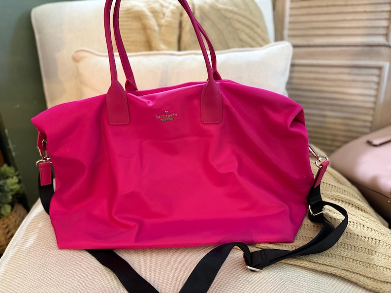 Kate Spade Lyla Weekender Bag Hot Pink with removable crossbody strap image 2