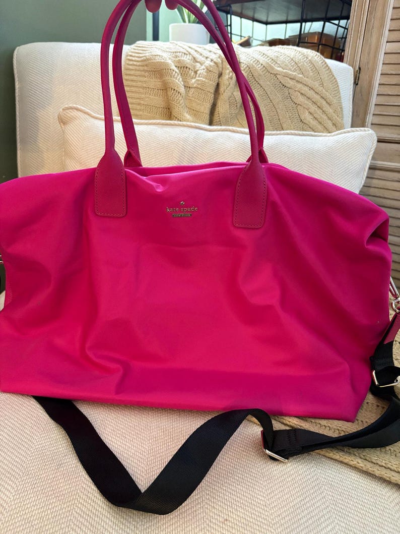 Kate Spade Lyla Weekender Bag Hot Pink with removable crossbody strap image 1