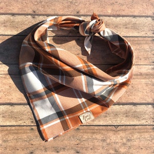 Personalized Fall Plaid Dog Bandana / Plaid Rustic Orange Fall Autumn Pet Bandana / Plaid White Burnt Orange October Bandanna