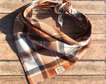 Personalized Fall Plaid Dog Bandana / Plaid Rustic Orange Fall Autumn Pet Bandana / Plaid White Burnt Orange October Bandanna