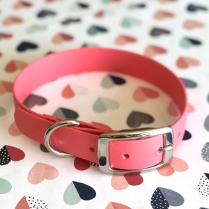 Choose Your Width Waterproof Coral Pink Dog Collar / Dog Collar with Metal Buckle / Biothane Dog Collar / Collar for Girl Puppy Strong Dog