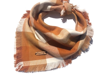 Personalized Fall Plaid Check Frayed Flannel Dog Bandana / Plaid Orange Flannel Bandana / Harvest Autumn Fall / We Love Pumpkins!