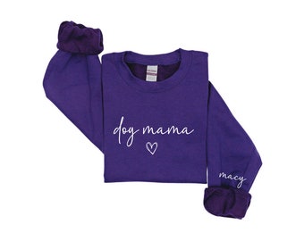 Custom Dog Mama Unisex Sweatshirt with Heart and Dog's Name on Sleeve | Hoodie with Pet Name | Women's Sweatshirt | Adult Custom Shirt