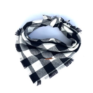 Black and White Check Flannel Dog Bandana / Fall Plaid Cute Dog Bandanas / Frayed Flannel Checkered Plaid Dog Bandana