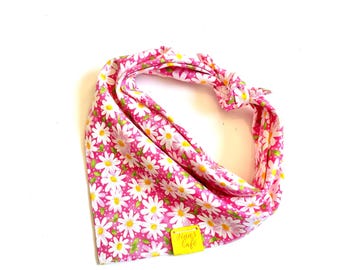 Pink Daisies Dog Bandana / Daisy Pup Bandanna / Tie On Cotton Scarves / Pink Scarf Puppy